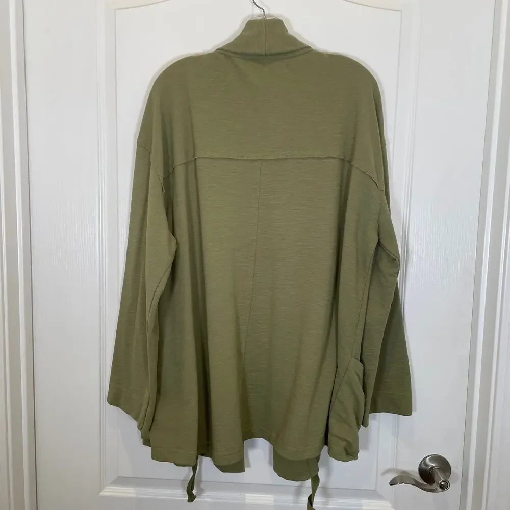 Free People Beach Slouchy Cardigan Light Sage Green Open Front Cotton‎ Pockets M